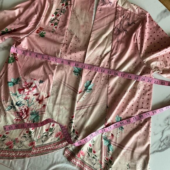 Unbranded Womens Kimono Pink Floral Open Front Cardigan Large - Picture 5 of 14